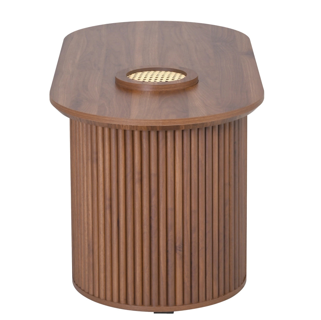 Tavolino da caffè ovale con vani contenitore; 105 x 50 x 46;5 cm; MDF color noce