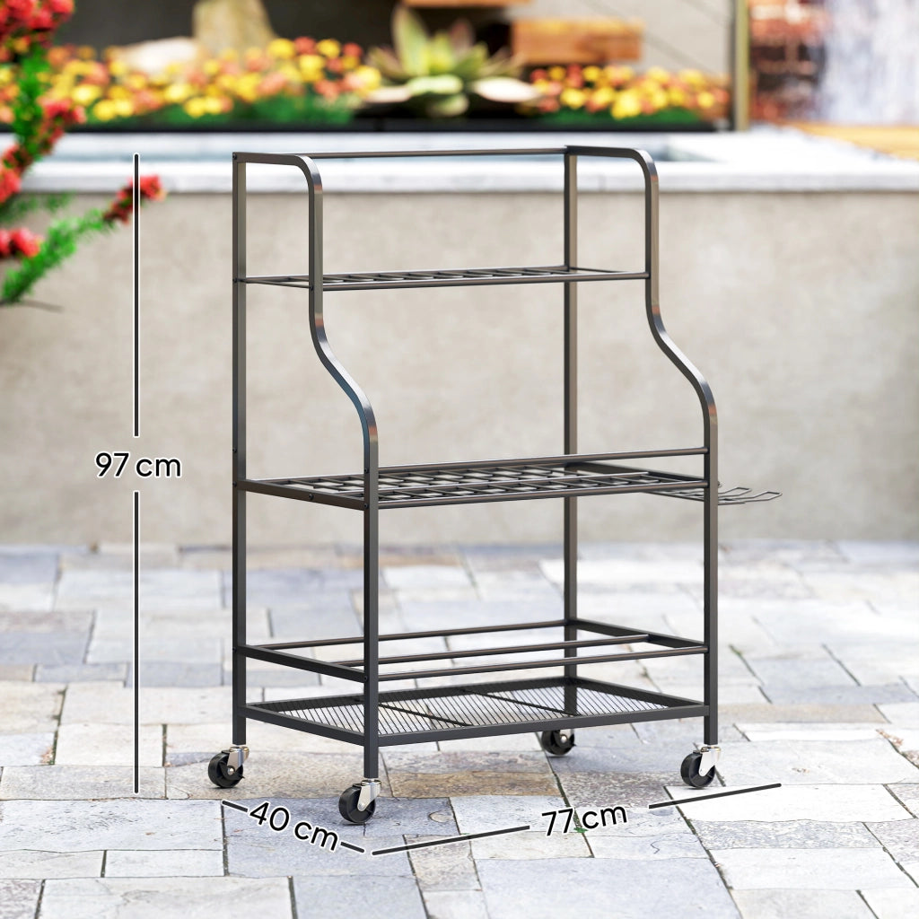 Organizzatore attrezzi da giardino ¨C zephmum ¨C 54 posti 5 ganci acciaio ruote 3 livelli nero