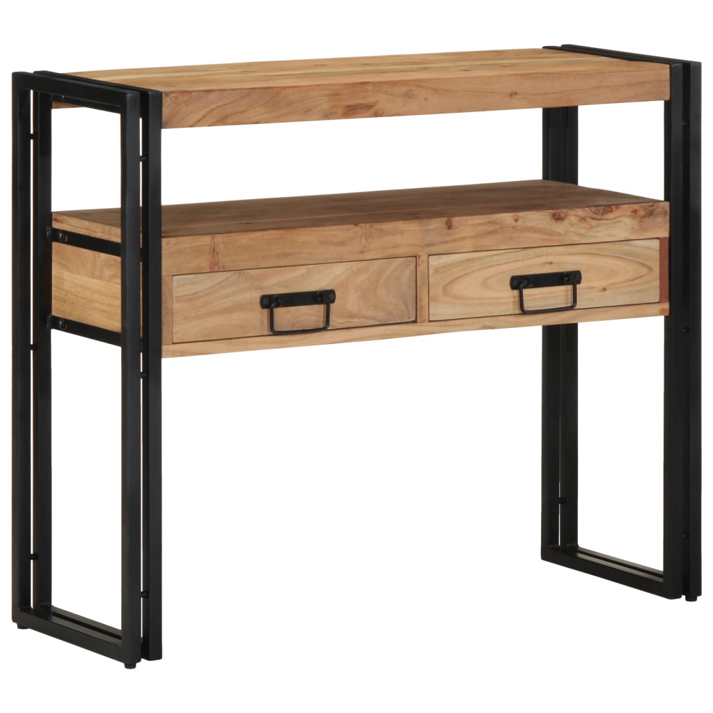 Tavolo Consolle Nero 90x33x75 cm Legno Massello di Acacia e Metallo