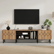 Cassettiera TV in truciolato e MDF color naturale e nero; lunghezza 180 cm