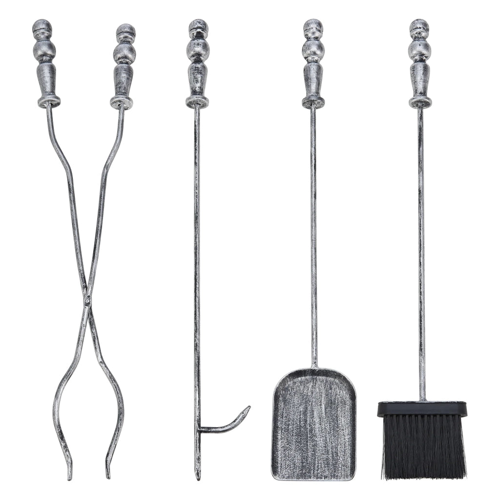Set di attrezzi per camino Dovre con scopa pala pinze e attizzatoio in argento 03_0006313