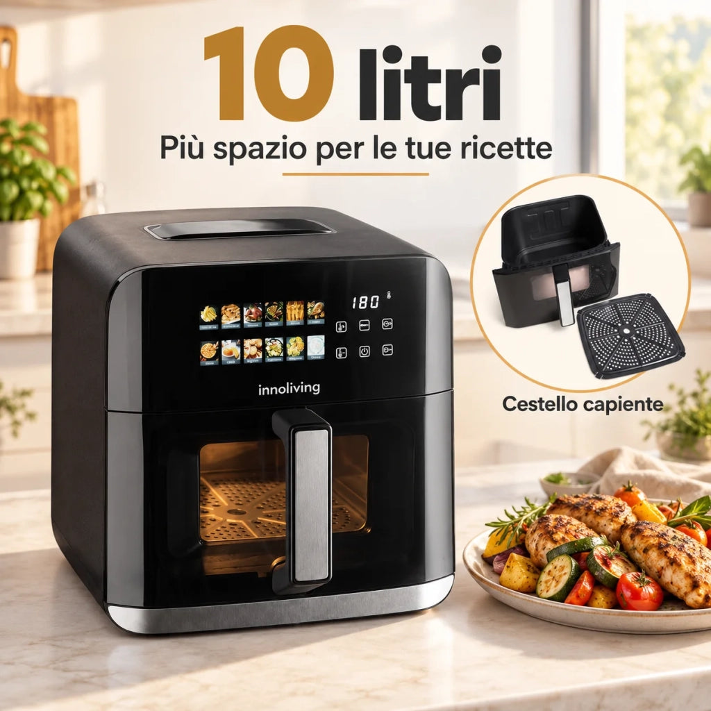 Friggitrice ad Aria Digitale 10L, Doppia Resistenza, Display LED a Colori,  2100W Innoliving INN-896