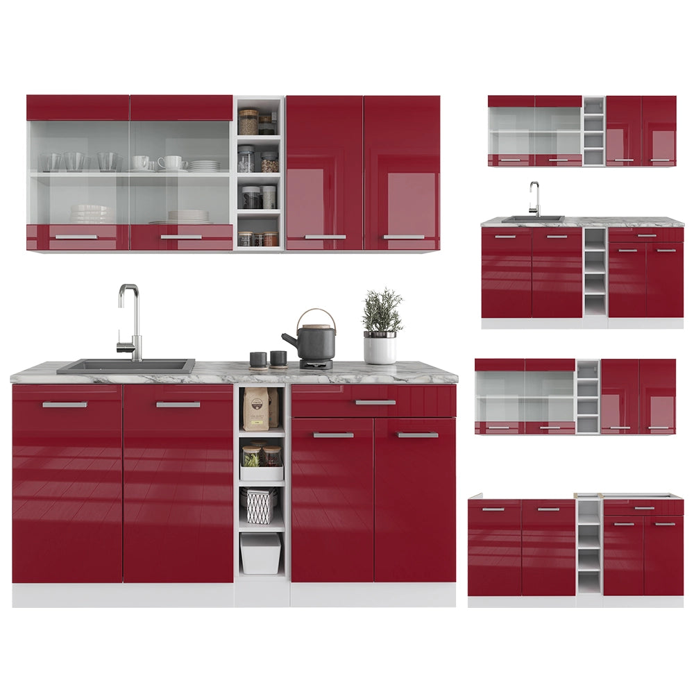 Vicco Cucina completa Rosso lucido/bianco 160 cm , PL Rovere