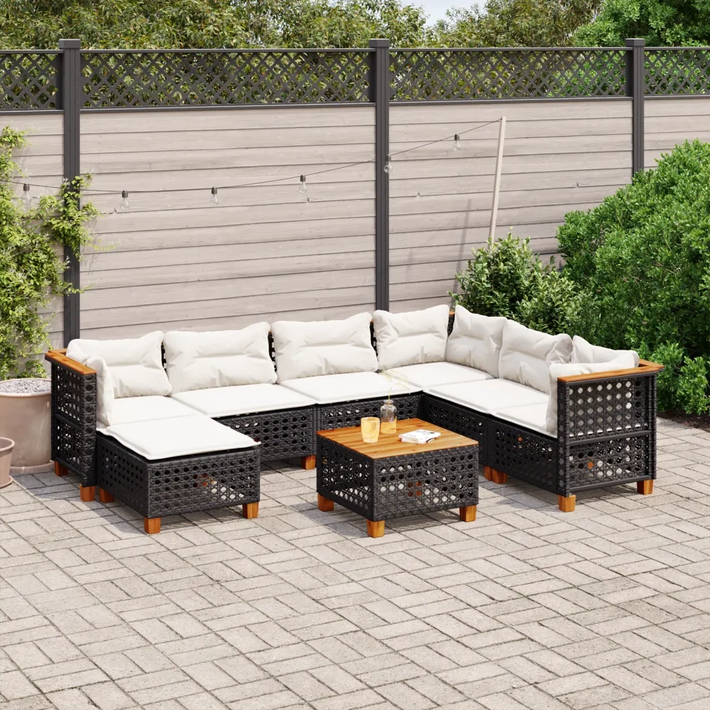 Set Divani da Giardino con Cuscini 8 pz Nero in Polyrattan 3261944