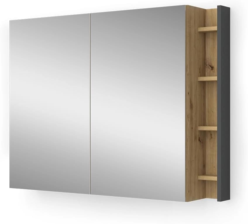 Specchio contenitore bagno Edelin, Cachemire, 100 x 75 cm con ripiani, per montaggio a parete con superficie a specchio integrata