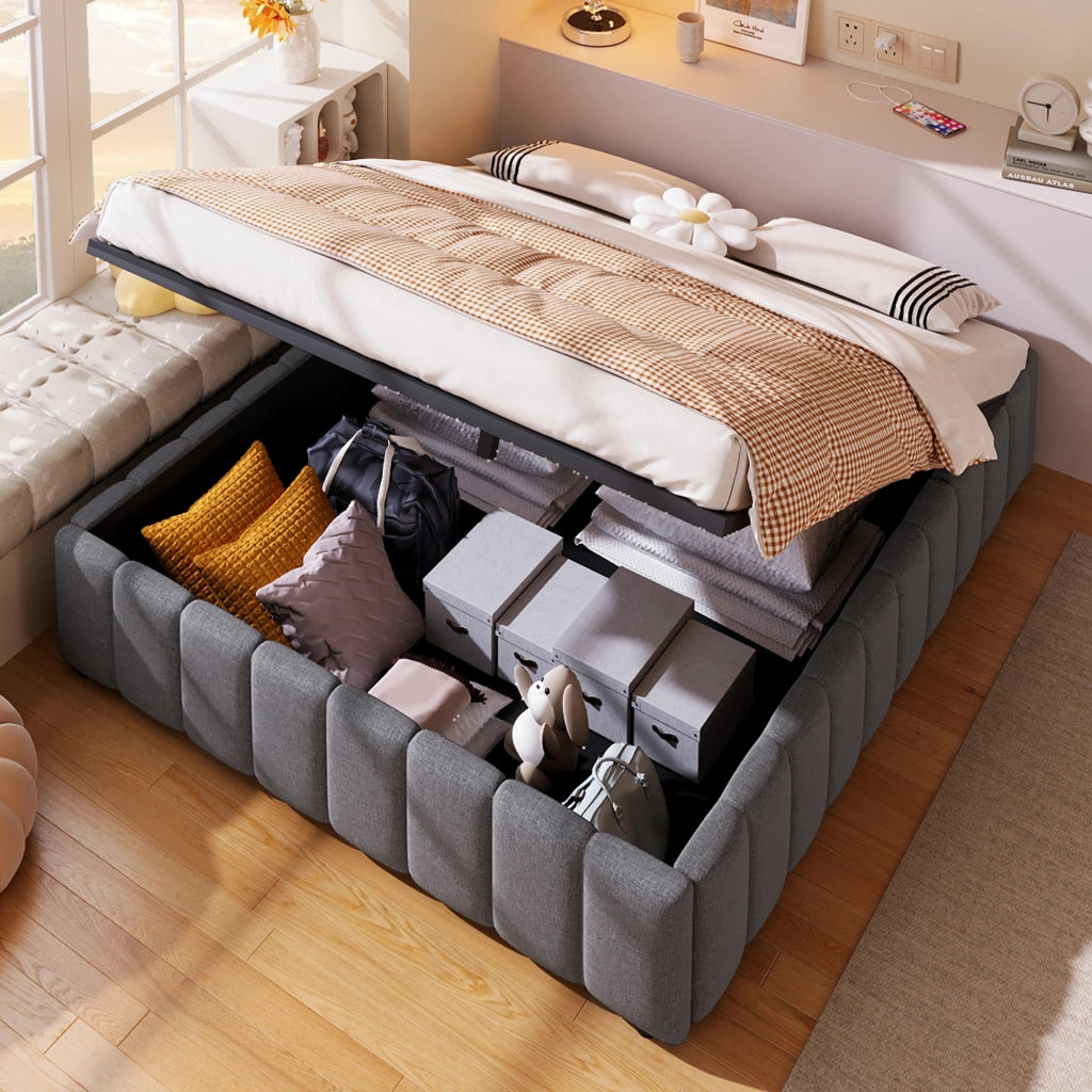 letto imbottito lino grigio 140 x 200 cm
