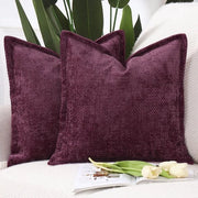 Set di 2 cuscini in chenille flanella con bordo morbido decorativo cuscini moderni per divano salotto camera da letto rosso bordeaux 45 x 45 cm
