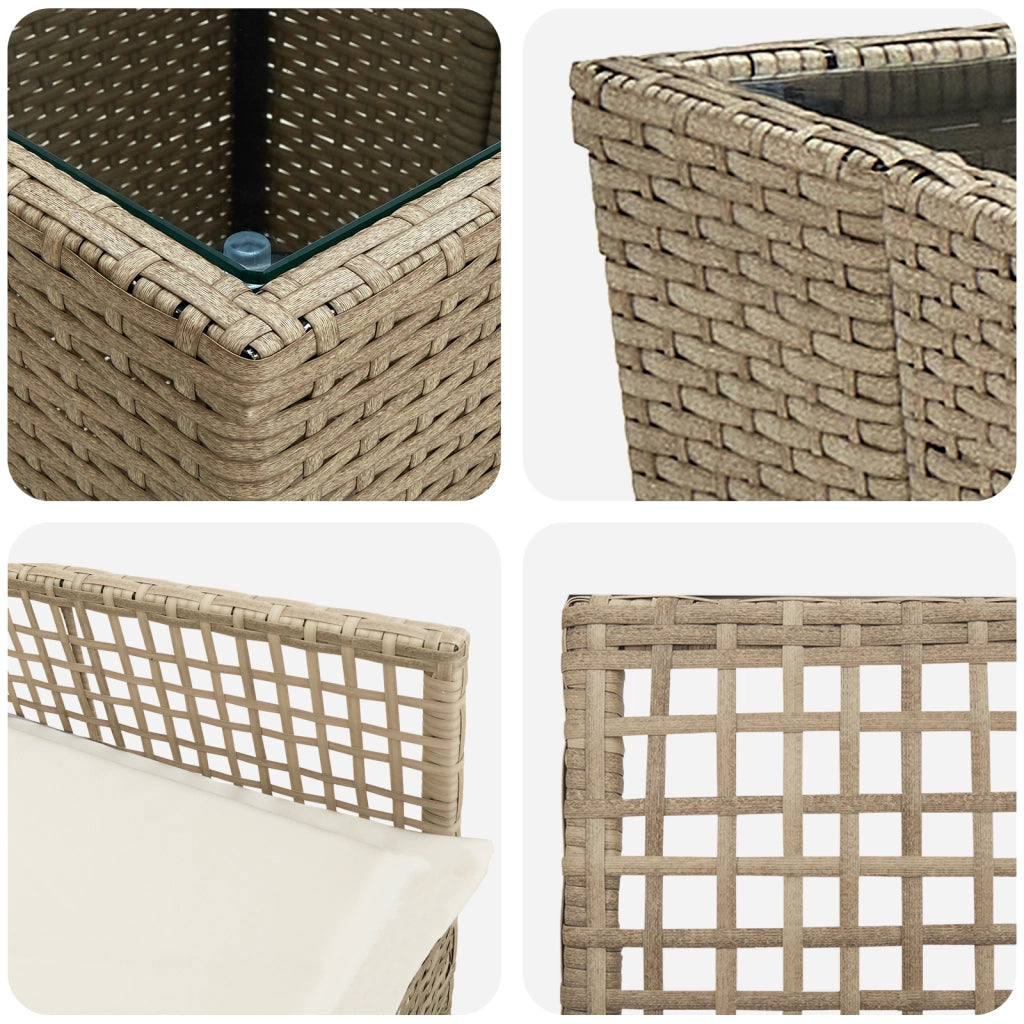Set da Giardino 3 Pezzi  con Cuscini Beige in Polyrattan
