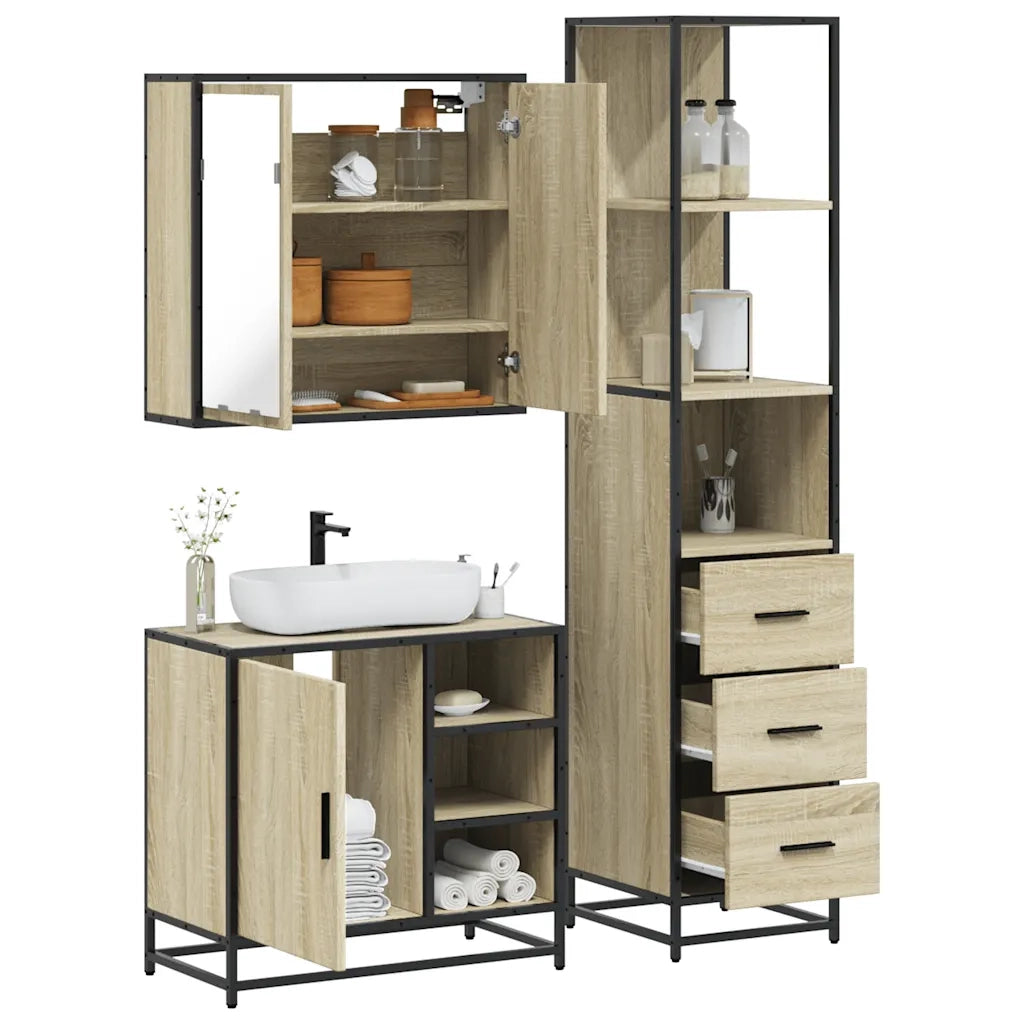 Set Mobili da Bagno 3 pz Rovere Sonoma in Legno Multistrato 3301146