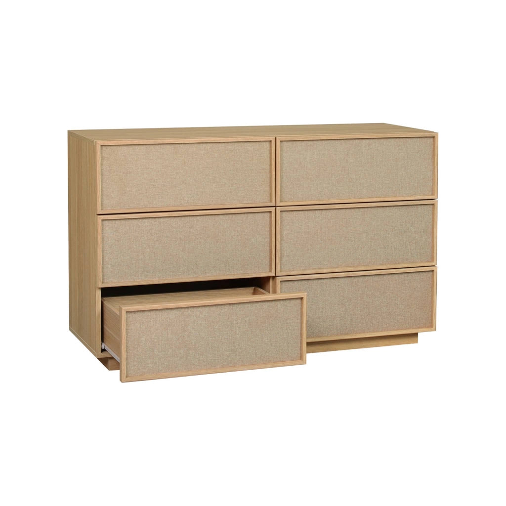 Cassettiera decorativa in legno e tessuto con 6 cassetti, marrone