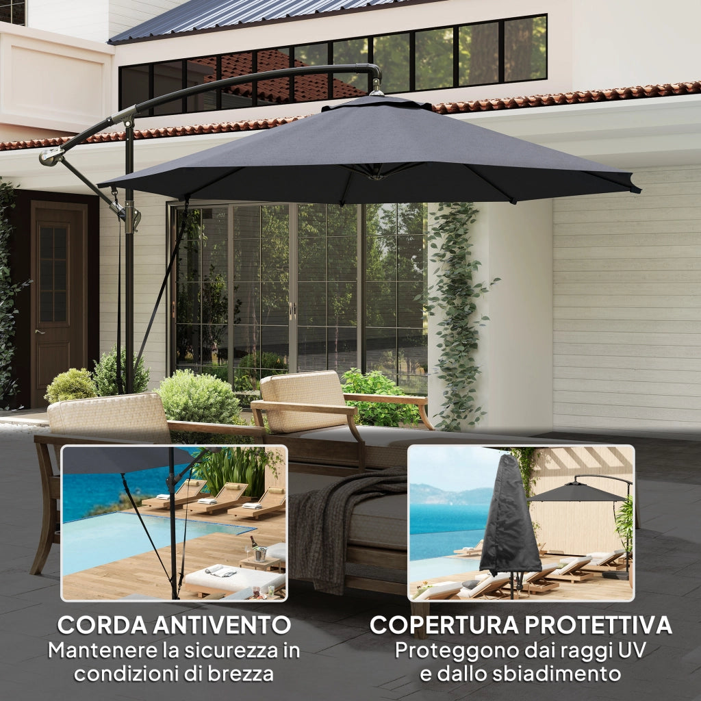 Ombrellone da Giardino Rotondo Inclinabile ?3m ¨C Xylo ¨C Grigio Scuro UPF 50+