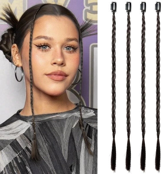 Estensioni capelli clip-in 17 pollici - Velluto termoresistente sintetico - Marrone/Nero - 4 pezzi - Utilizzo quotidiano - Estensioni a ciocche