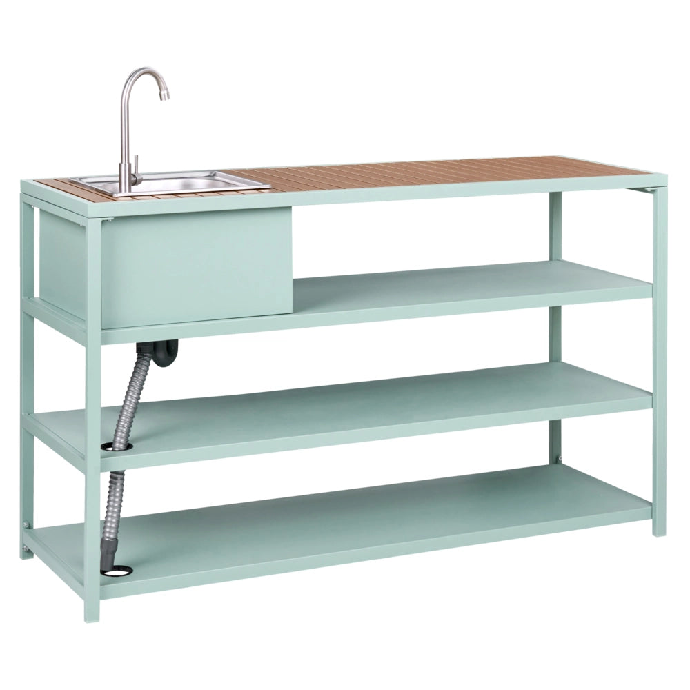 Set cucina da esterno con lavello 6 elementi acciaio verde chiaro con tavolo bar a 2 posti cucina all'aperto stile moderno