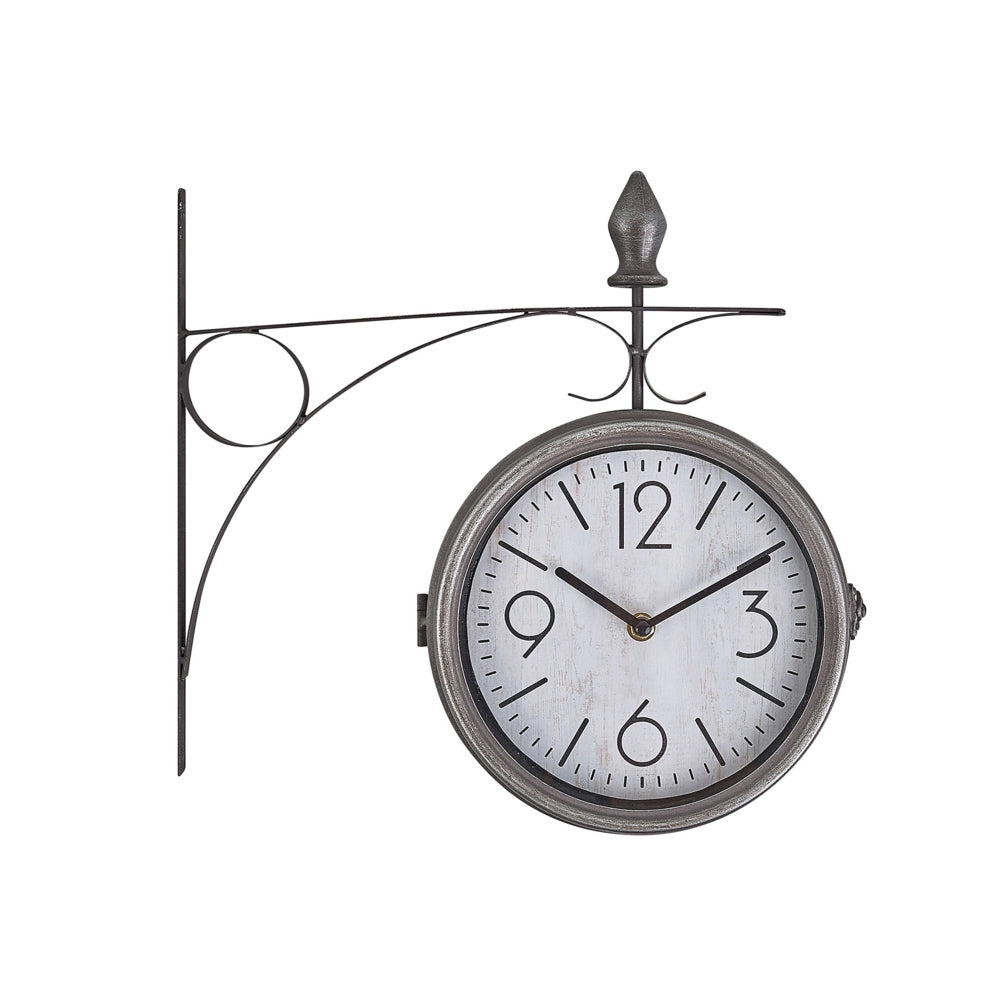Orologio da parete in ferro bianco e argento dal design vintage bifacciale