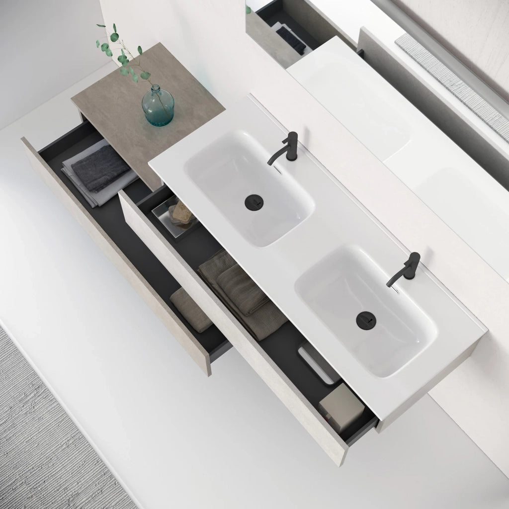 Composizione doppio lavabo 4 pezzi ASTRA bianco pietra / avana pietra