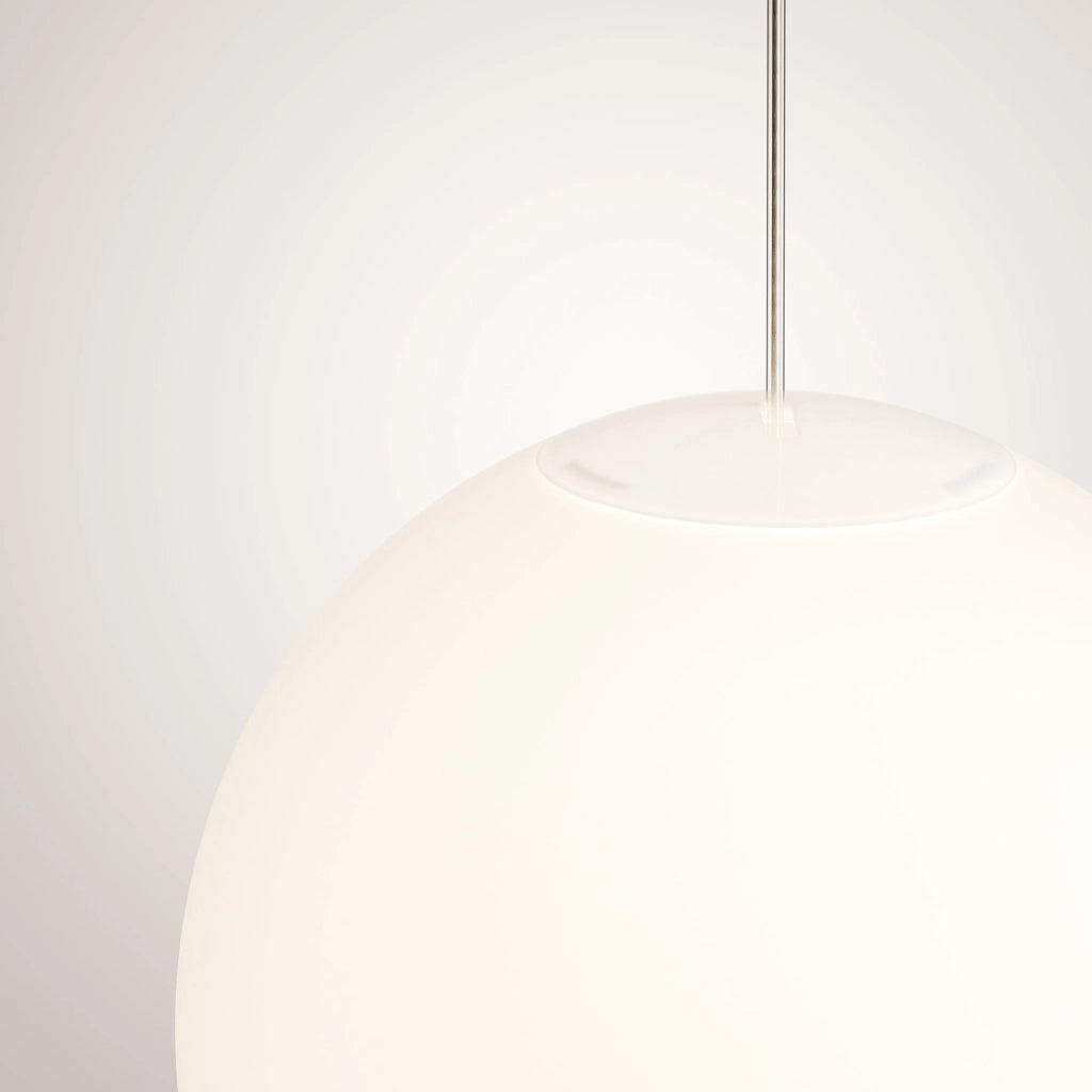 Sferis Lampada a sospensione Sfera in vetro opale satinato, montatura in policarbonato trasparente, diametro 40 cm, altezza totale 325 cm, 230V