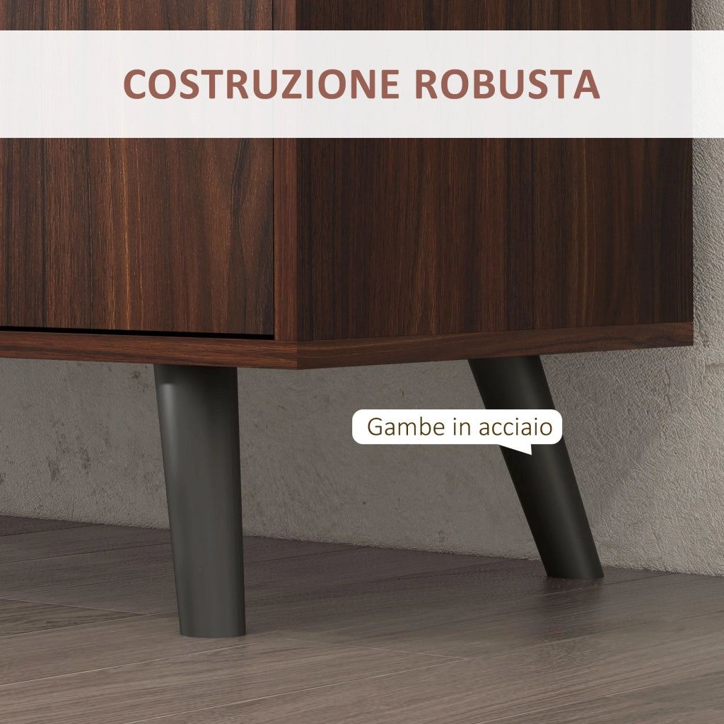 Credenza Moderna in Legno e Truciolato con 2 Armadietti e 3 Cassetti, 127x40x76 cm, Marrone e Nero