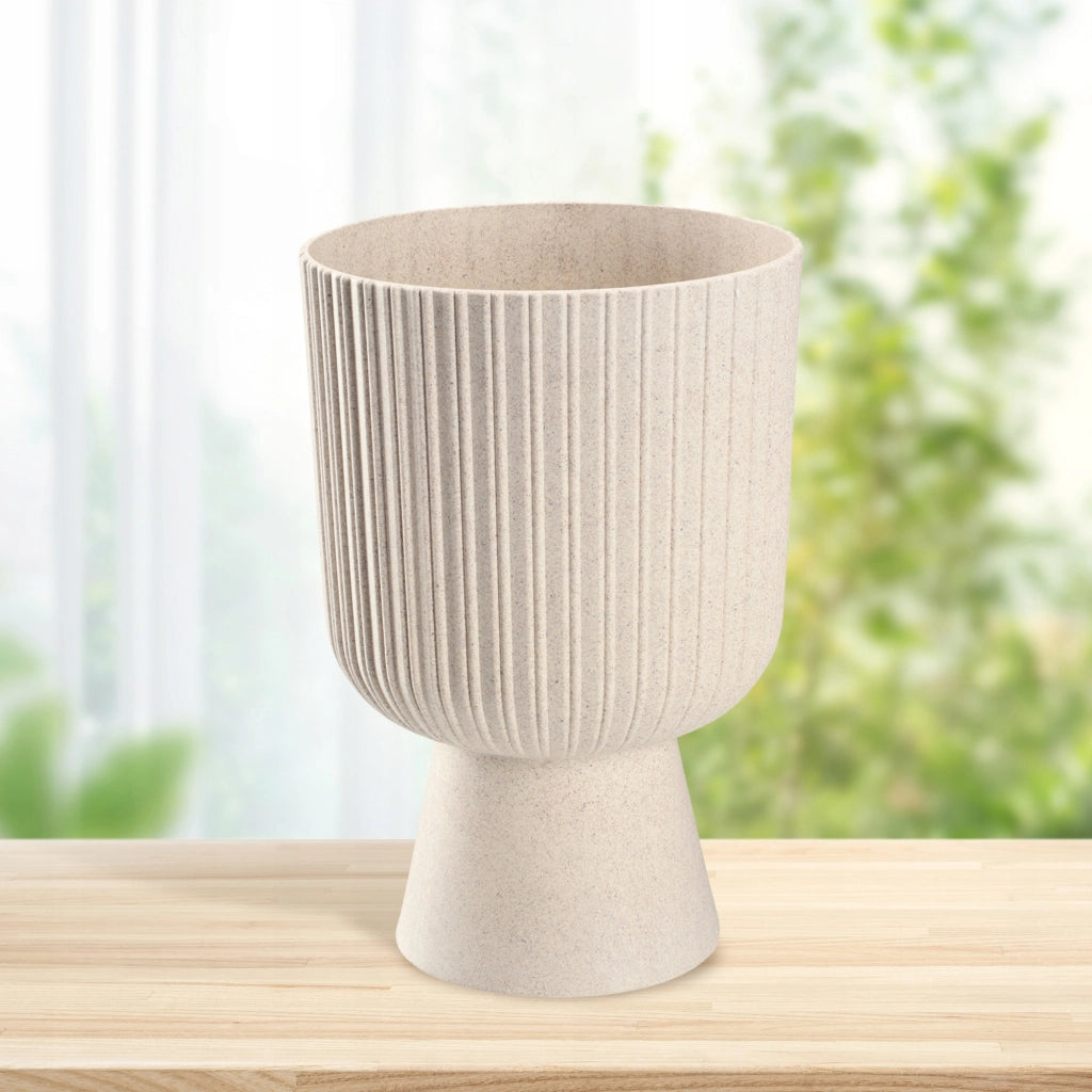 Vaso da fiori KADAX, vaso da fiori, da giardino, con coperchio in plastica, 14 cm, supporto per fiori, beige
