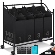 Asciugamani 4 Cestelli - Asciugamani Raccogliere - Asciugamani Cestello su Ruote - Organizzatore di Asciugamani - Raccoglitore di Asciugamani - Separatore di Asciugamani - Ripiegabile - Accessorio per la Stanza degli Asciugamani