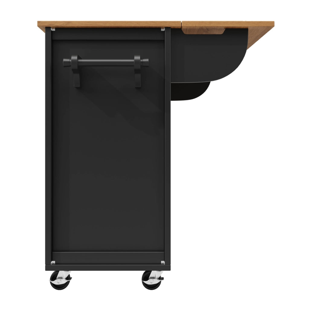 Isola da cucina 137.9x73x92.5 cm pieghevole con ruote in MDF e metallo nera