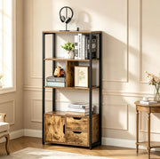 Libreria con Ripiani, Armadietto e Cassetti in Legno e Metallo