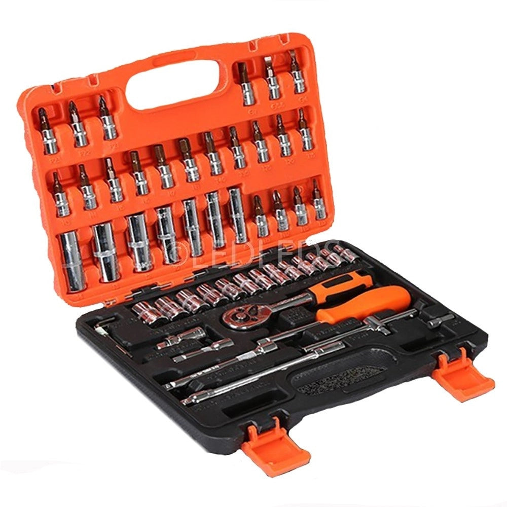 Trade Shop - Set Chiavi A Bussola Con Cricchetto 53 Pezzi Chrome Vanadium In Valigetta -