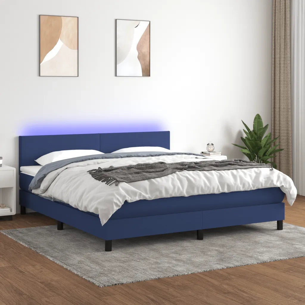 Letto a Molle con Materasso e LED Blu 160x200 cm in Tessuto 3133011