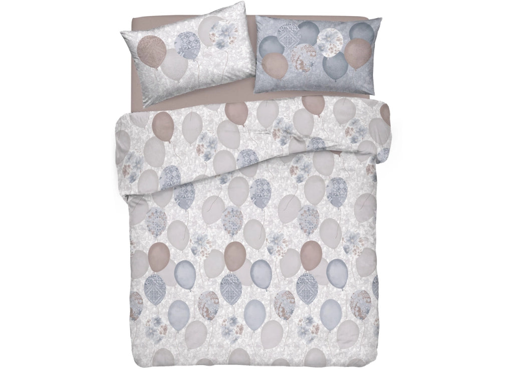 Copripiumino Sacco Piumone Pensieri Delicati Cotone Disegno Palloncini - Singolo - Grigio