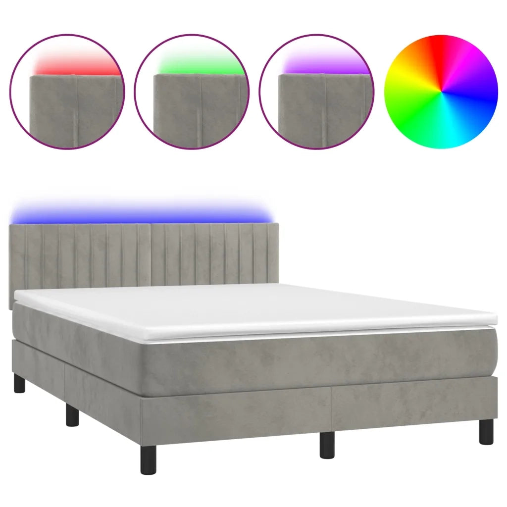 Letto a Molle Materasso e LED Grigio Chiaro 140x190 cm Vellutocod mxl 74923