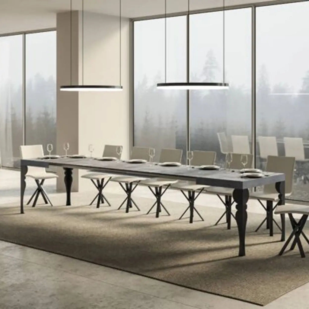 Tavolo allungabile 130/390x90 cm Paxon colore cemento gambe antracite