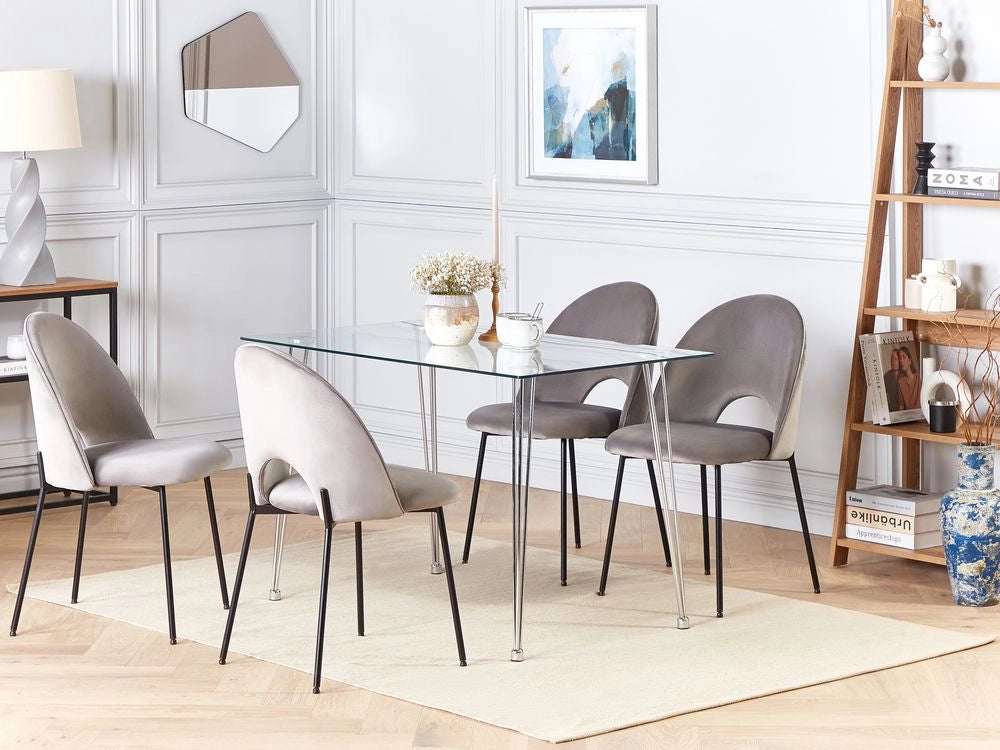 Tavolo da pranzo Piano in vetro temperato argento Rettangolare 120 x 70 cm Capacità 4 persone Design moderno