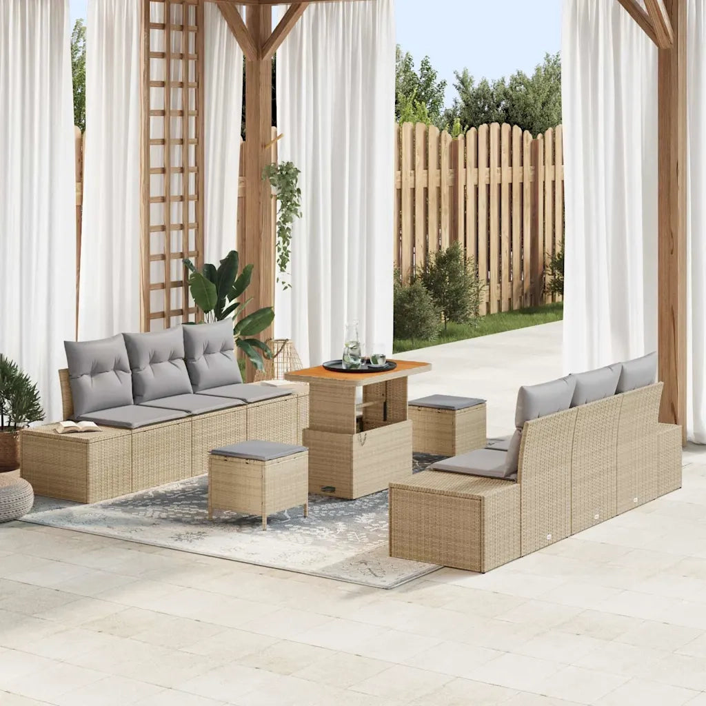 Set Divano da Giardino con cuscino 9 pcs Beige polyrattan