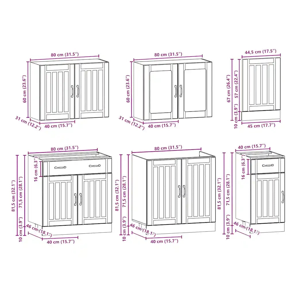 vidaXL Set Mobili da Cucina 7 pz Kalmar Grigio Sonoma in Truciolato