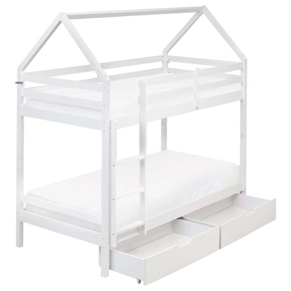 Letto a castello in legno di pino con cassetti bianchi 90 x 200 cm cameretta bambini