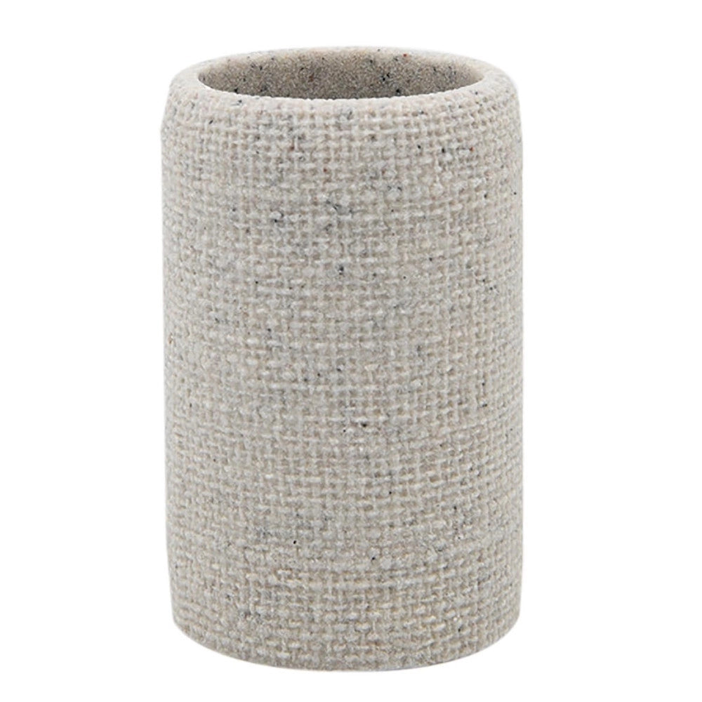 Trade Shop - Bicchiere Porta Spazzolini Dentifricio Effetto Tela Juta Intrecciato Naturale Bagno 87827 -