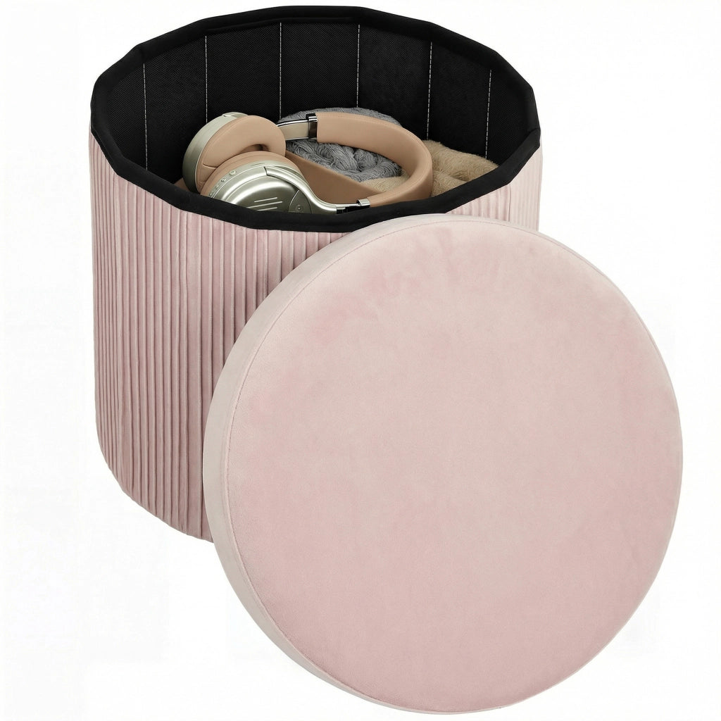 Pouf contenitore ¨C Xylo ¨C velluto rosa rotondo 38x38x38 cm 35L