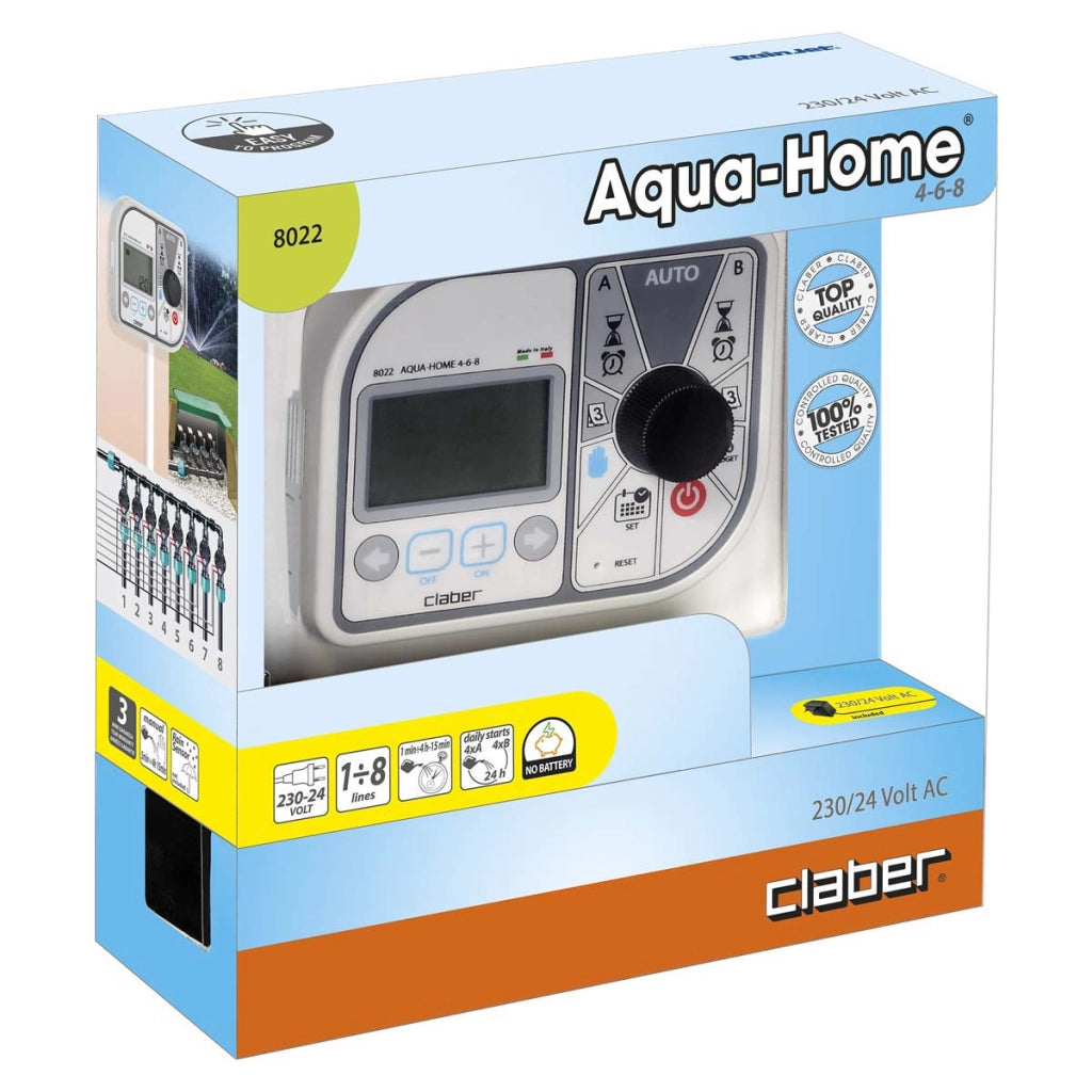 CENTRALINA PER IRRIGAZIONE 'AQUA-HOME 4-6-8' Art. 8022 - 2 programmi blister  - CLABER