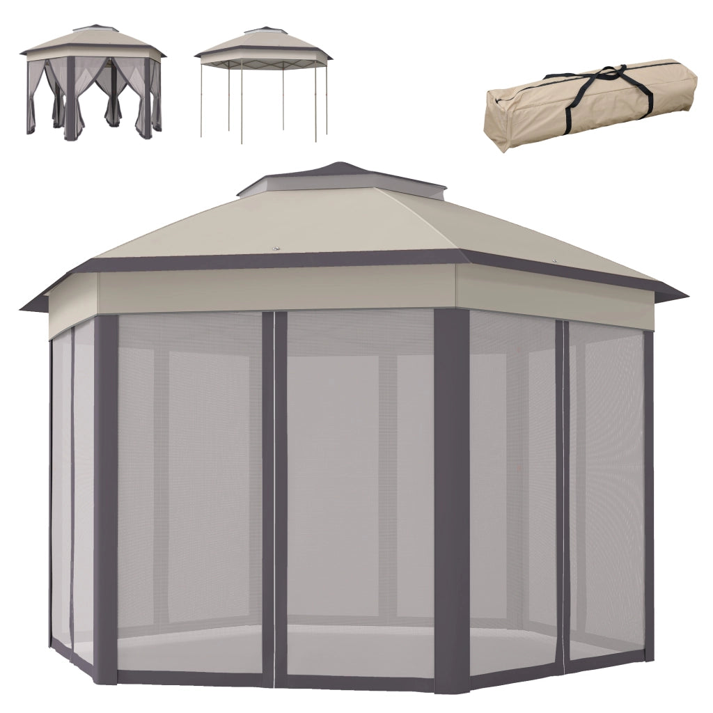 Carpa Pieghevole 4x3.4 m ¨C Zephmum ¨C Marrone e Beige con Doppio Tetto e 6 Zanzariere