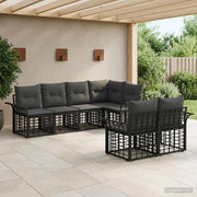 Set di divani da esterno 7 pcs Nero e Grigio scuro Poliestere