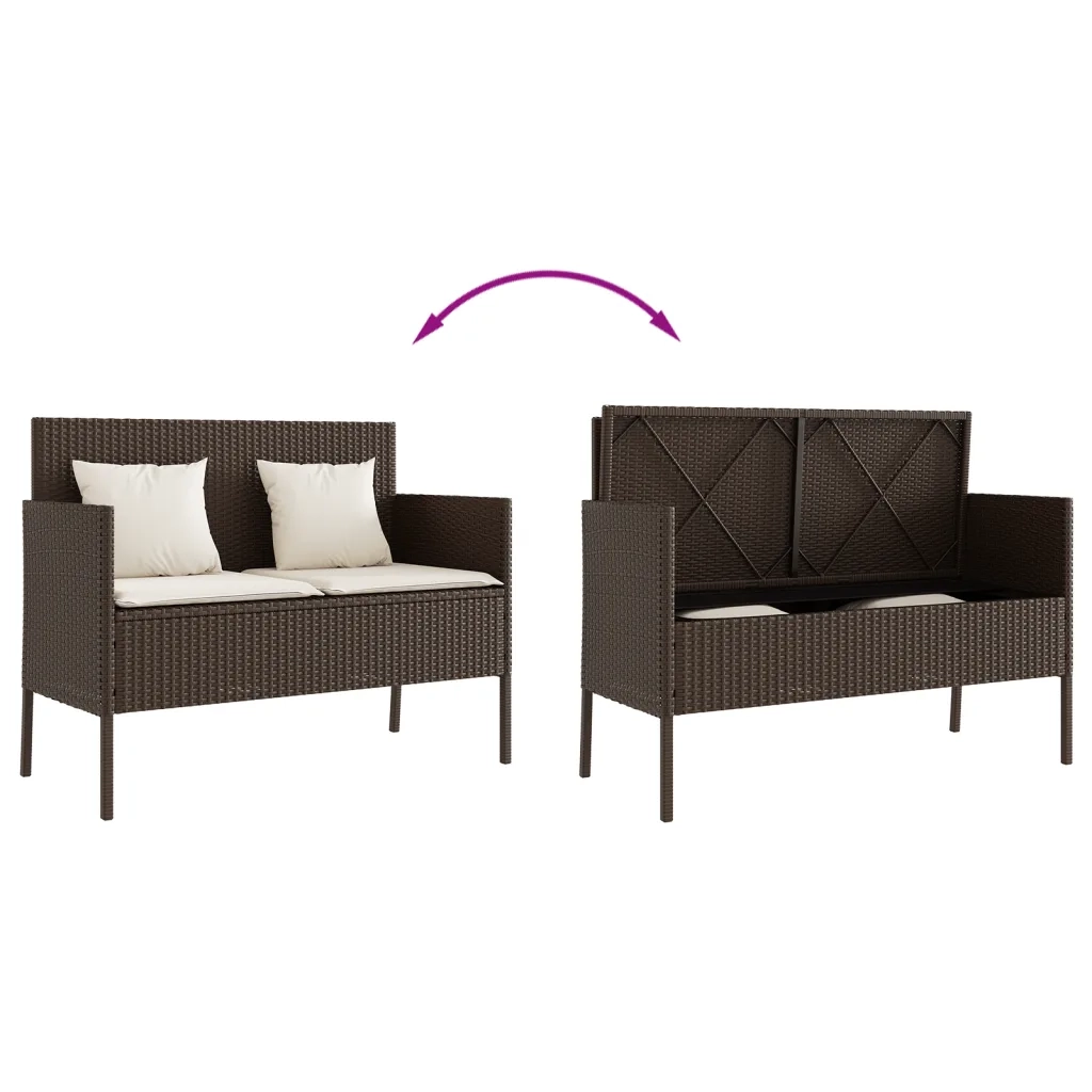 Panca da Giardino con Cuscini Marrone in Polyrattan 365772