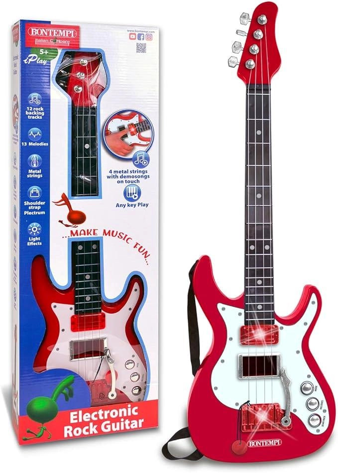 ElectroGroove-Basso Rock Elettronico per Vibrazioni Potenti e Ritmi Innovativi, Colore Rosso,Bontempi,Eta 5+