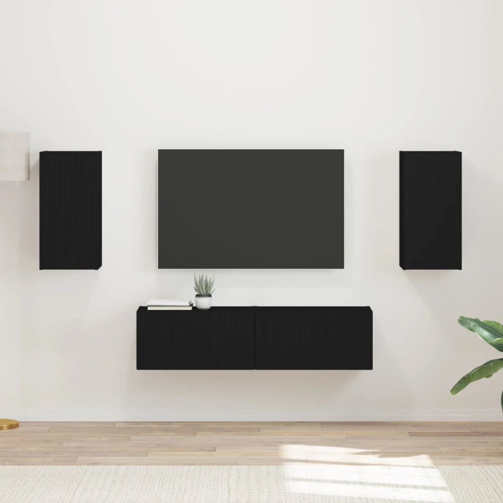 Set mobile TV 4 pz-Credenza per TV Nero Legno multistrato 748354