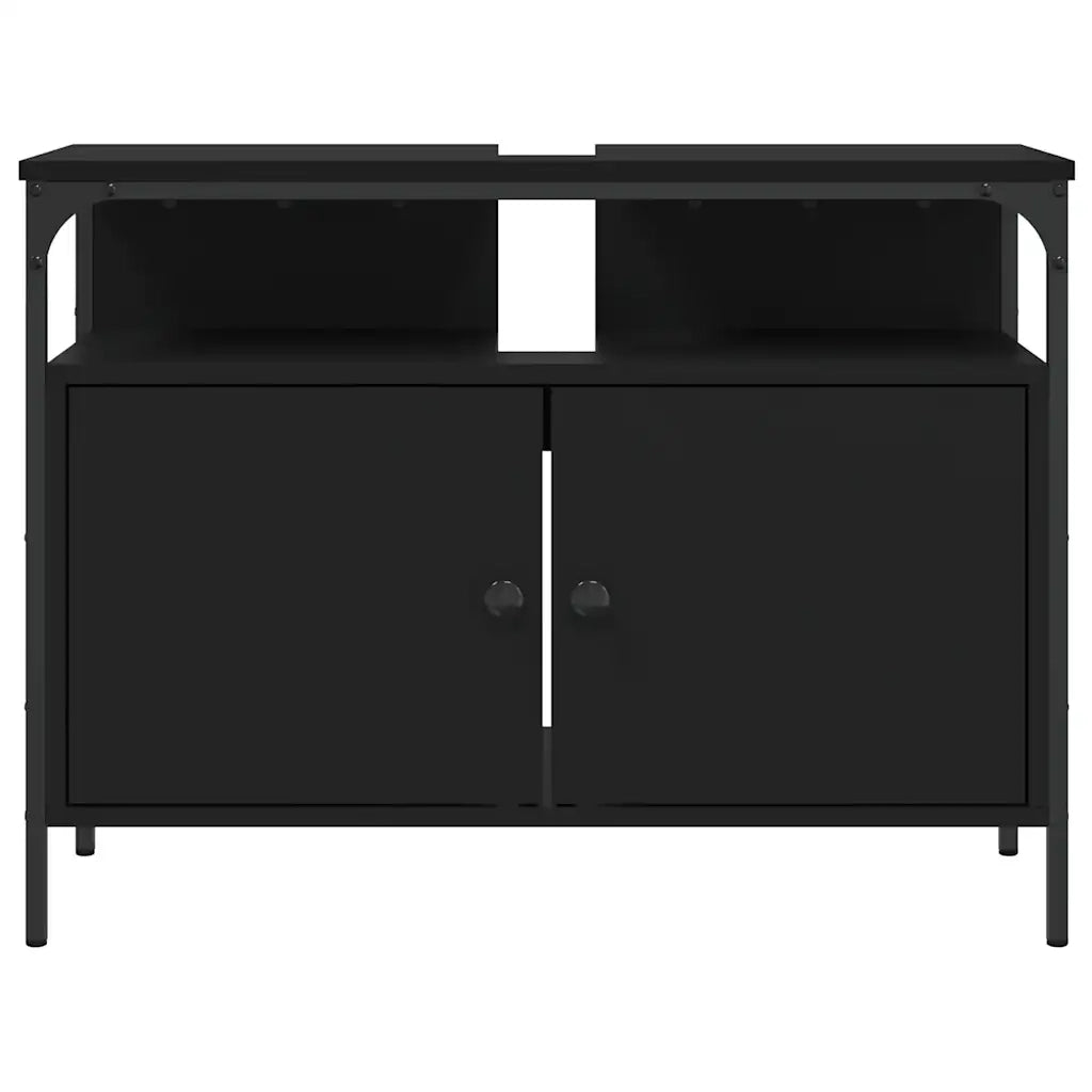 Mobile Lavabo Bagno Nero 80x30x60 cm in Legno Multistrato 842441