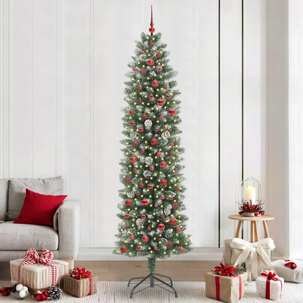 Albero di Natale Artificiale Sottile Verde e Bianco 240 cm