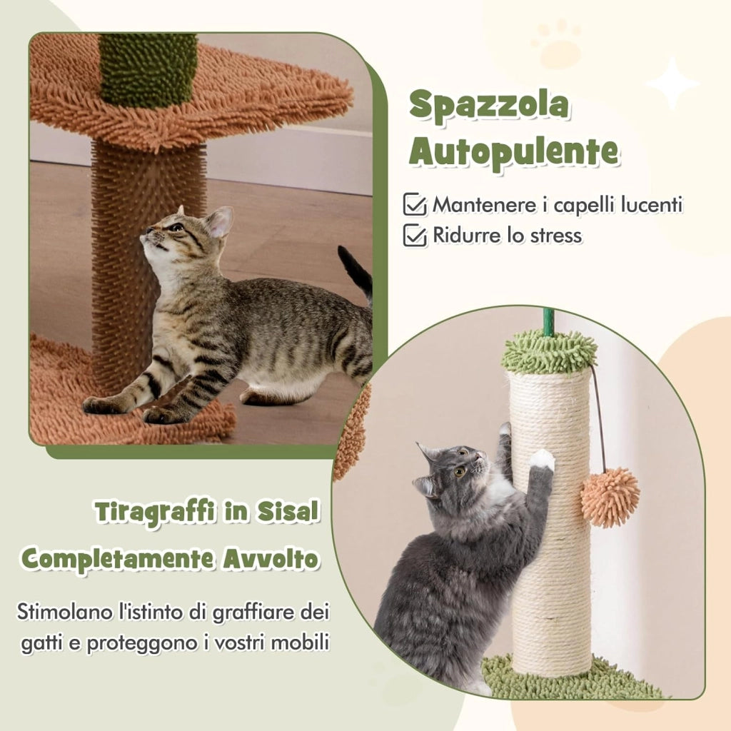 Albero per Gatti 152 CM, Tiragraffi per Gatti in Sisal con Posatoio in Peluche, Giocattolo Appeso, Autopulizia, Pianta Finta e Piattaforme di Salto, Centro Attività per Gattini
