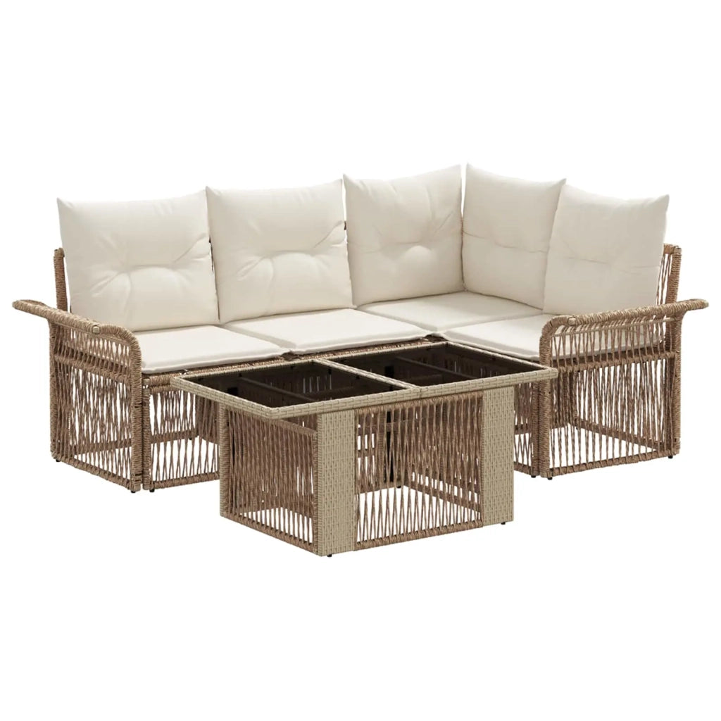 Set Divano da Giardino 5 pz Beige e Bianco Crema polyrattan 3436635