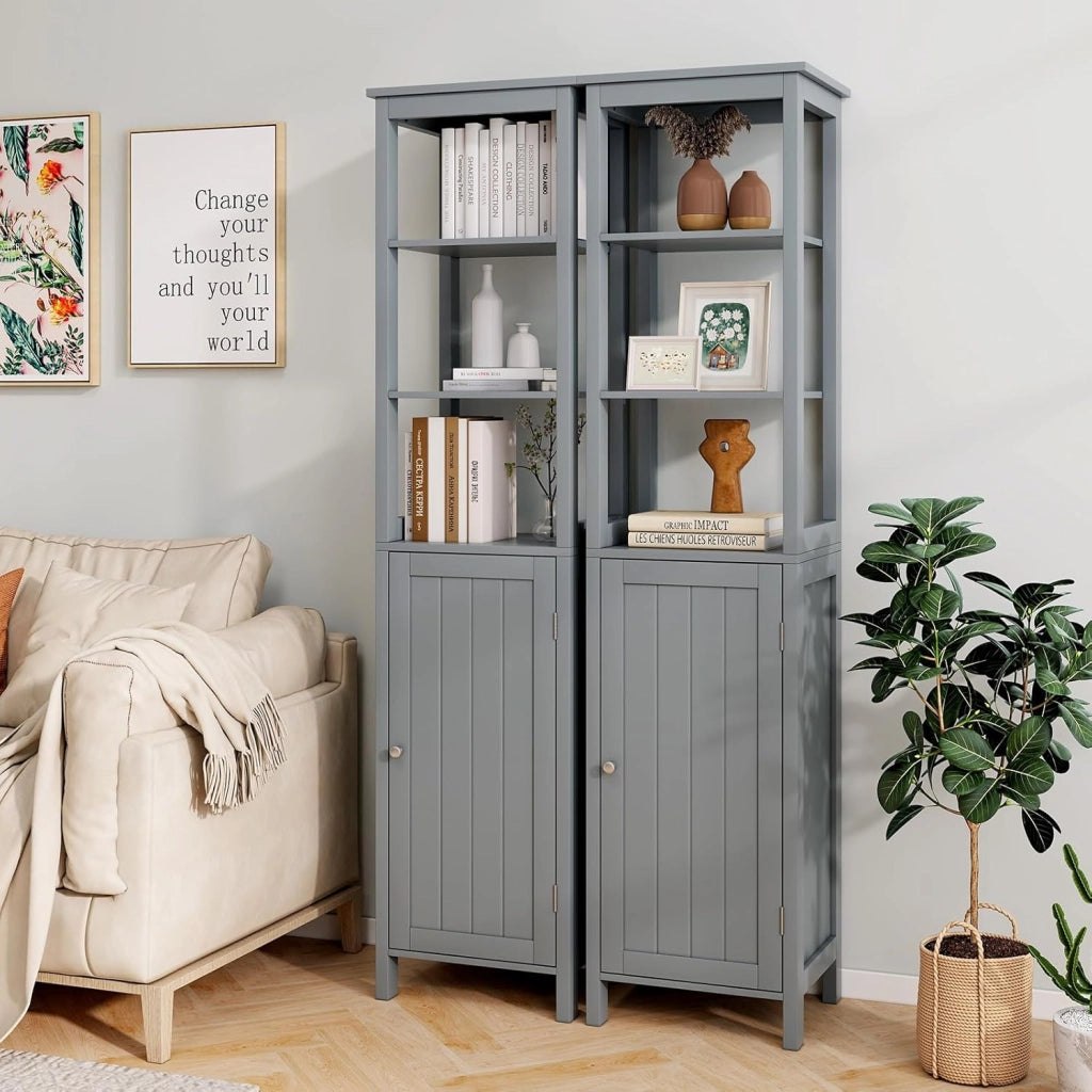 Armadietto da bagno indipendente alto con 3 scomparti aperti, armadietto per nicchia per bagno, soggiorno e cucina, 40 x 32 x 161 cm (grigio)