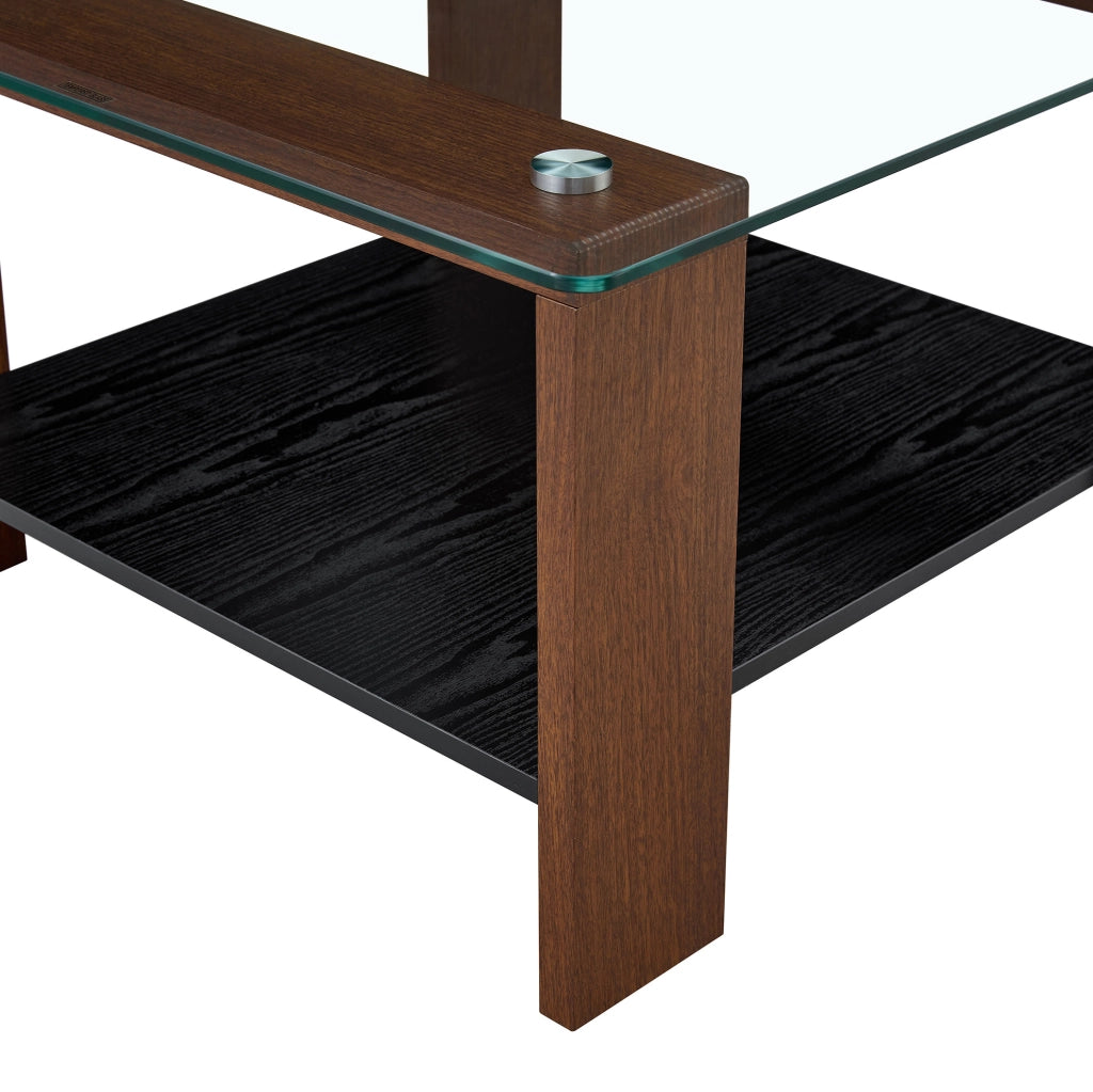 Tavolino da salotto in vetro con ripiano, 65x41x45,5 cm