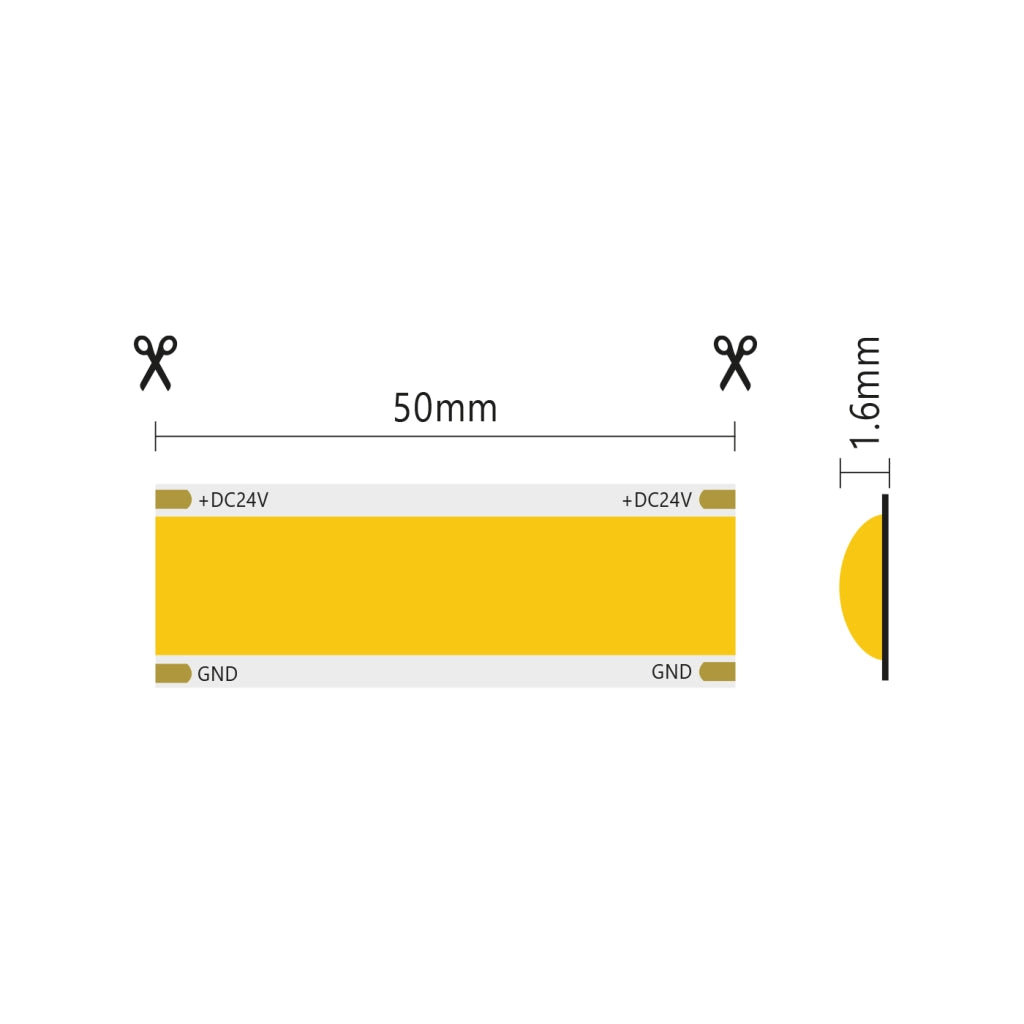 Striscia led 5m COB SURFACE IP20 monocolore da 25W/MT 24V - 3000K