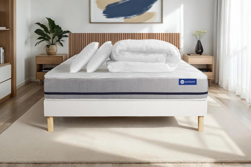 Pacchetto letto completo - Materasso 200x200cm + Box spring con doghe (kit) + 2 cuscini + Piumino - Actiflex Soft